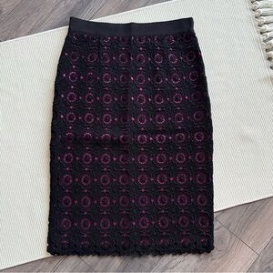Moschino Cheap and Chic Black Magenta Mid Length Lace Skirt